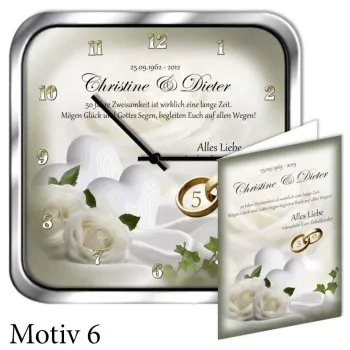 Geschenk zum 50. Hochzeitstag - persönliche Metalluhr eckig